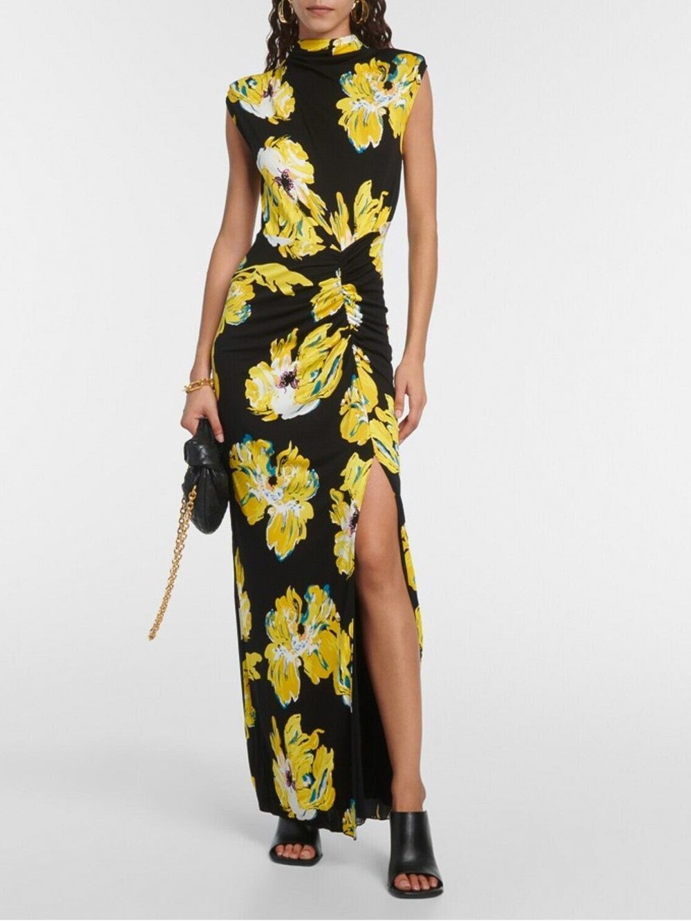 Diane Von Furstenberg Apollo Yellow Floral Mesh Maxi Dress Bodycon Party Evening